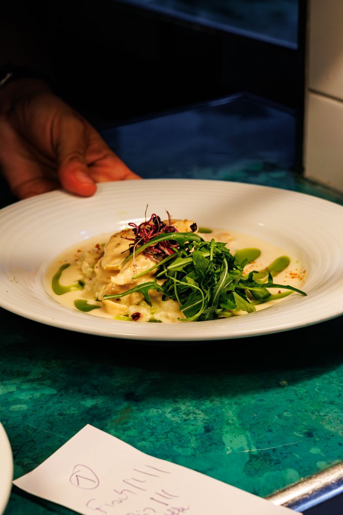 Elegant gourmet dish served with fresh greens, perfect for culinary enthusiasts.
